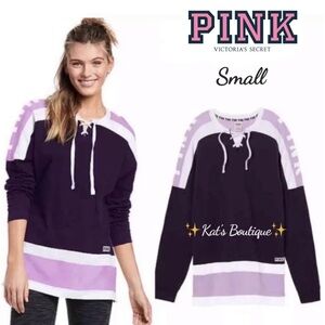 Victoria’s Secret PINK Lace-UP Varsity Graphic Crew Plum/Purple Petal, Small
